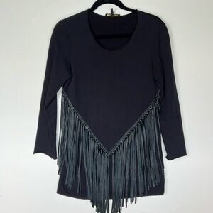 Maje Black Leather Tassel Sweatshirt Dress Size 1